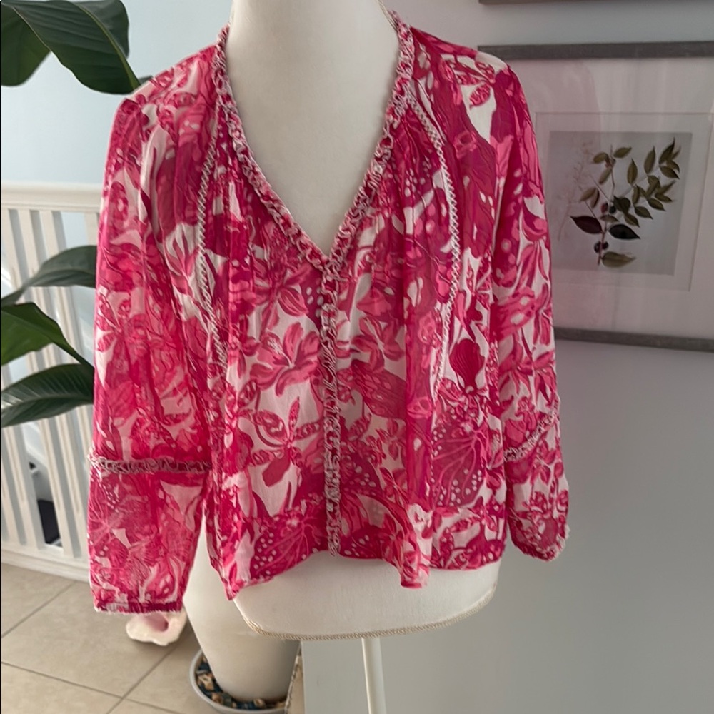 Poupette St. Barth Pink and White Relaxed Blouse